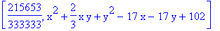 [215653/333333, x^2+2/3*x*y+y^2-17*x-17*y+102]